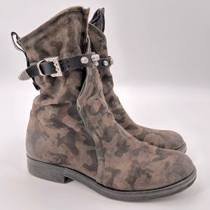 A.S.98 Camo Moto Side Zip Ankle Boots Size 39 A.S. 98 AS98